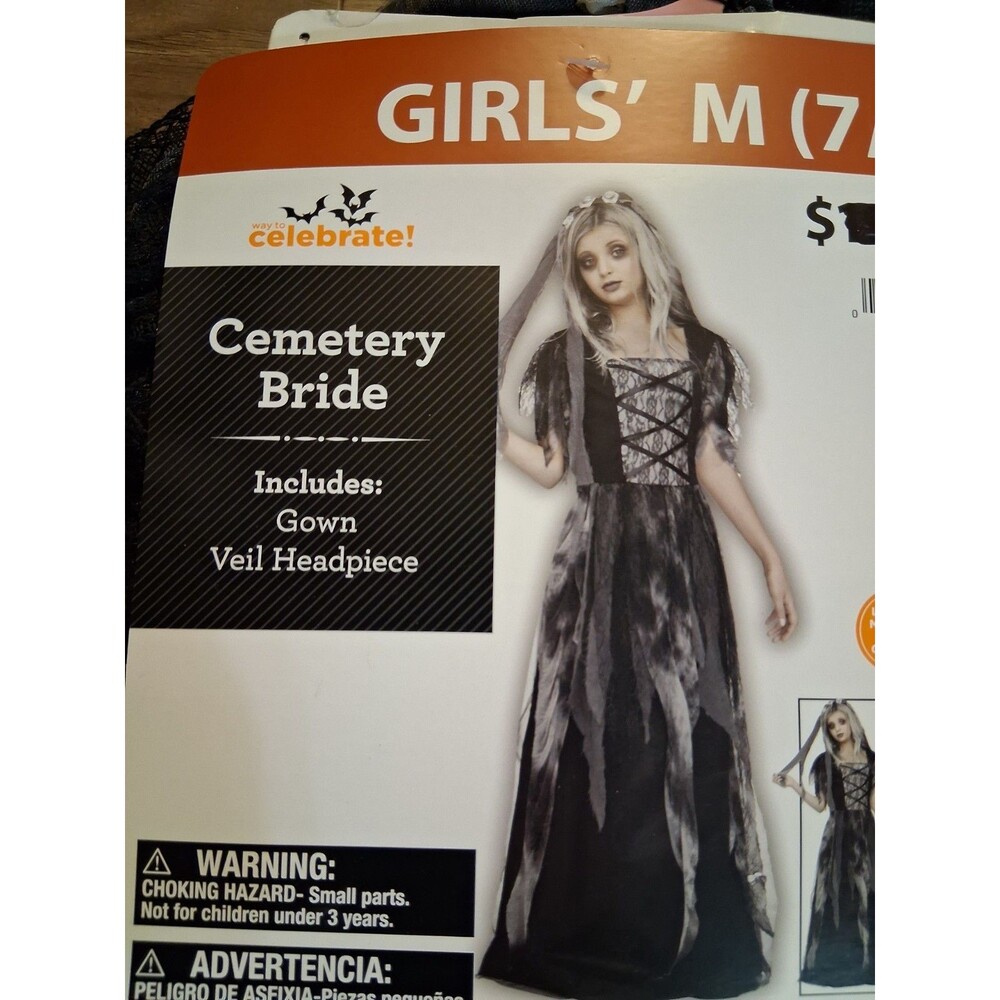 NWT Girls Way To Celebrate Cemetery Bride Halloween Costume L 10/12